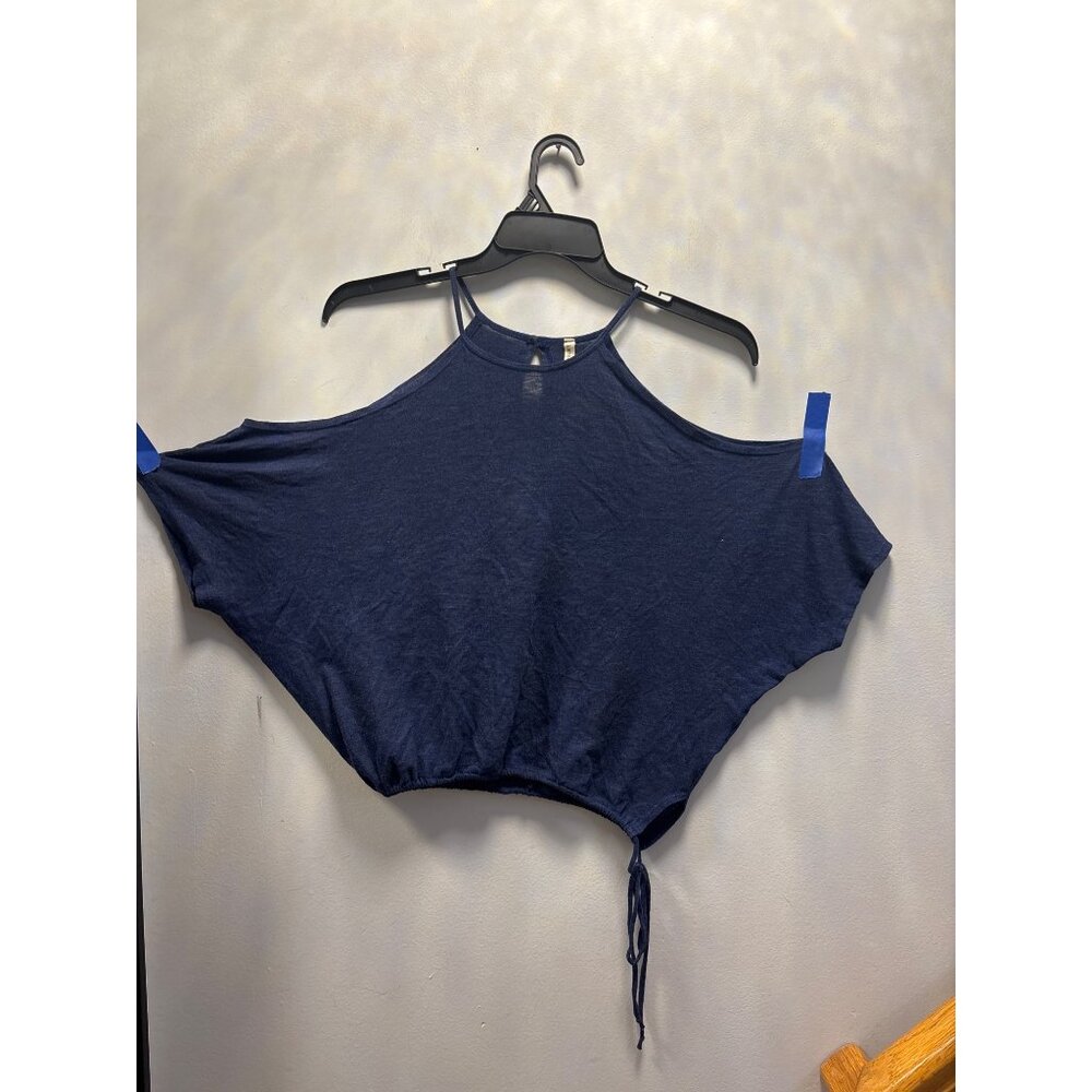 Lanston Navy Blue Halter Top XS Adjustable Drawstring Hem Lightweight Blend Made